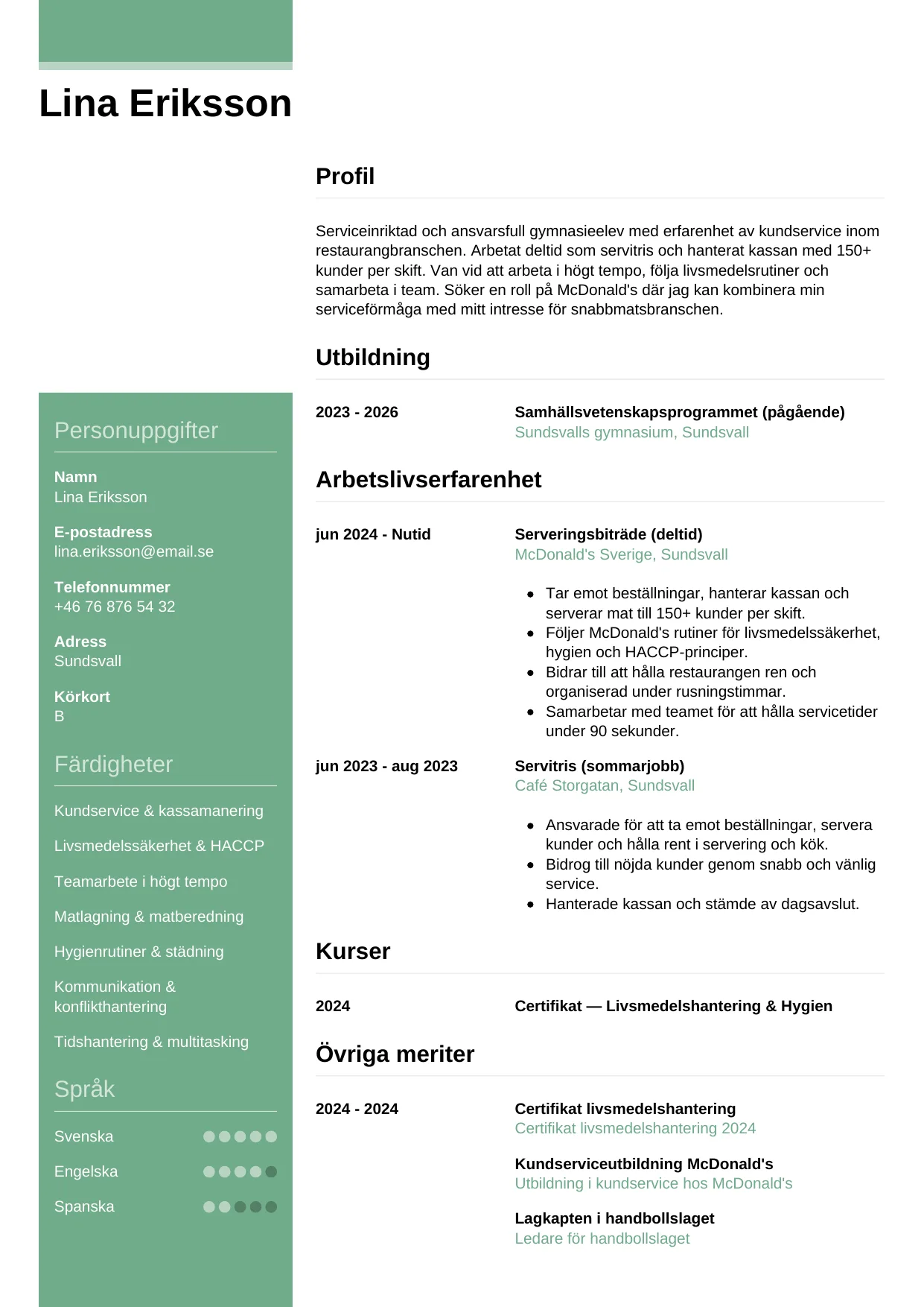 CV-mall Casual — gratis CV-mall för din ansökan