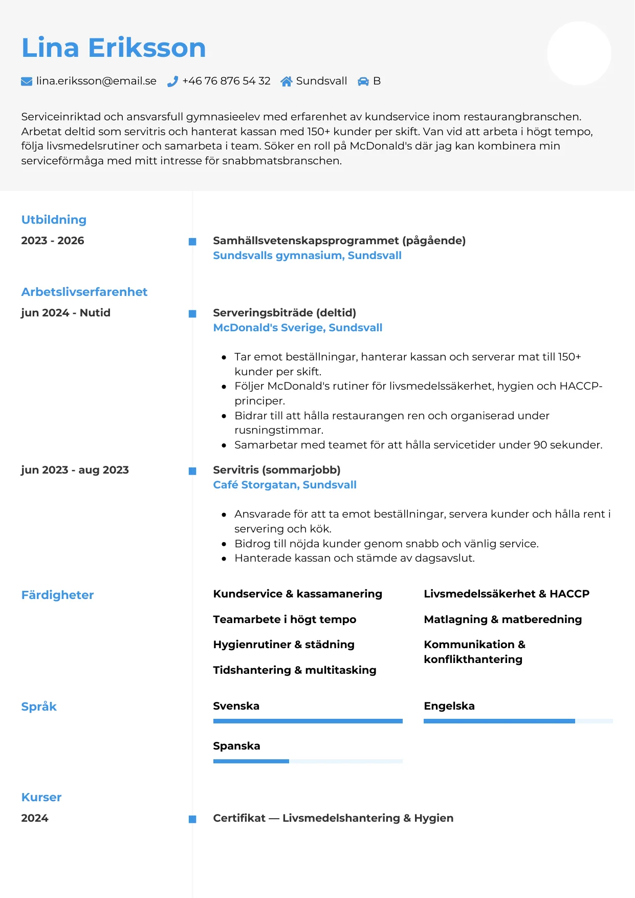 CV-mall Chrono — gratis CV-mall för din ansökan