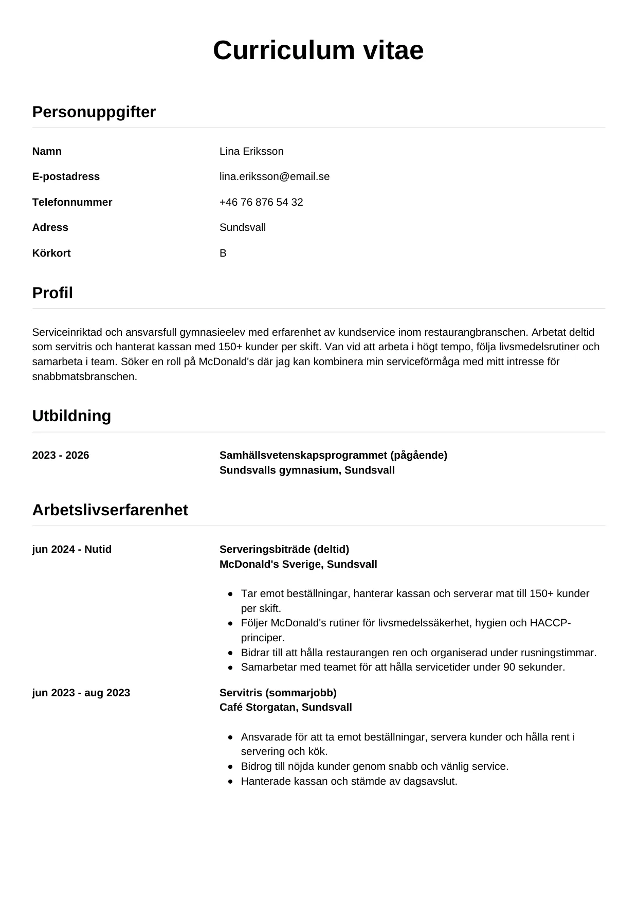 CV-mall Enkel — gratis CV-mall för din ansökan