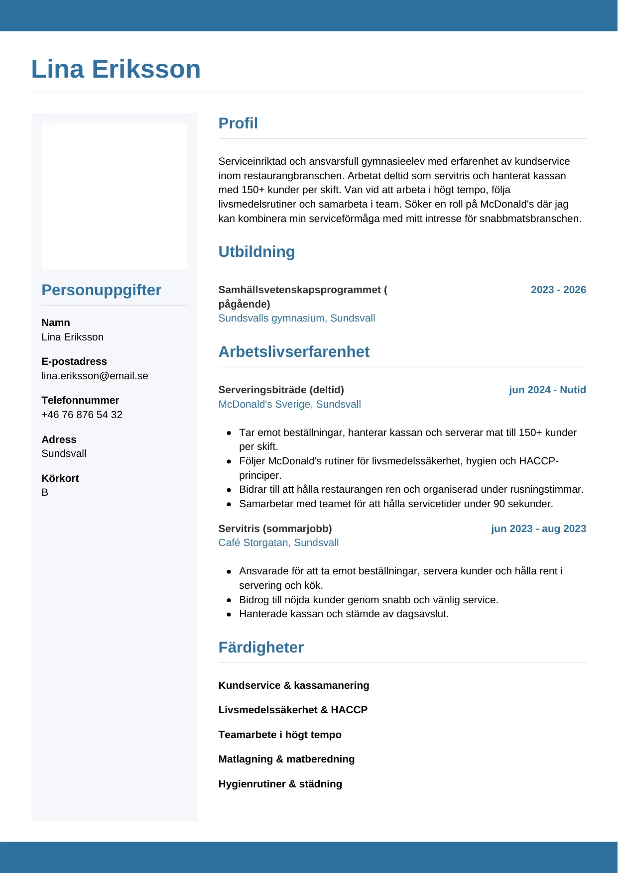 CV-mall Horisontell — gratis CV-mall för din ansökan