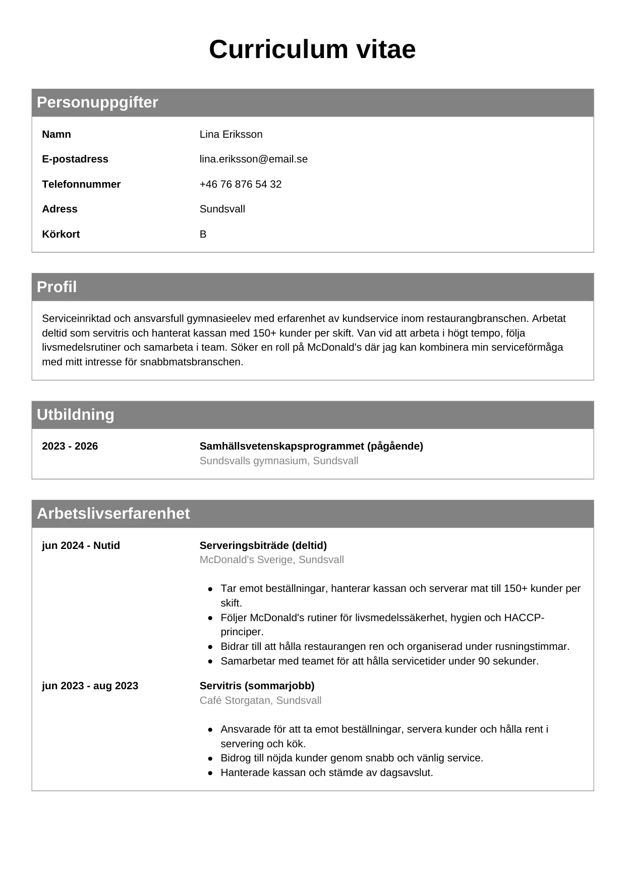 CV-mall Klassisk — gratis CV-mall för din ansökan