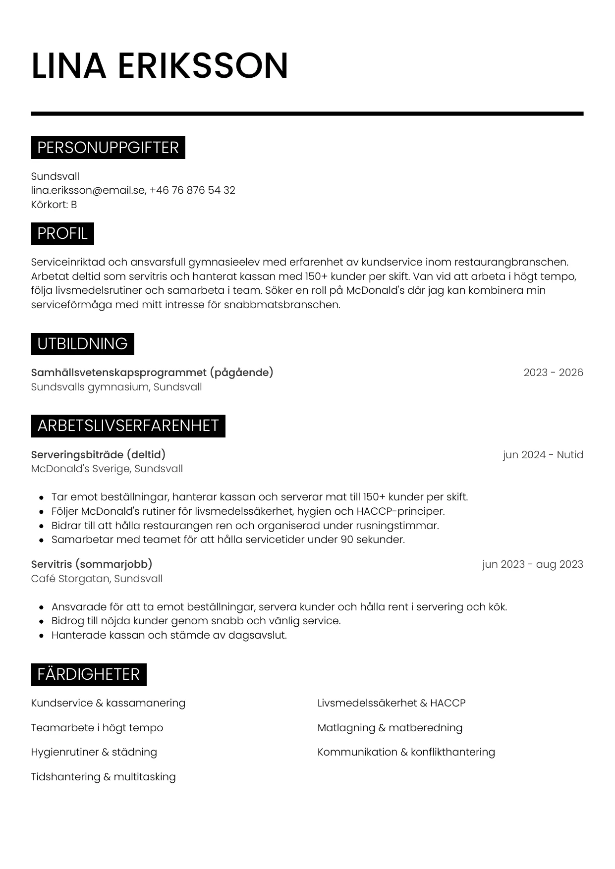 CV-mall Metro — gratis CV-mall för din ansökan