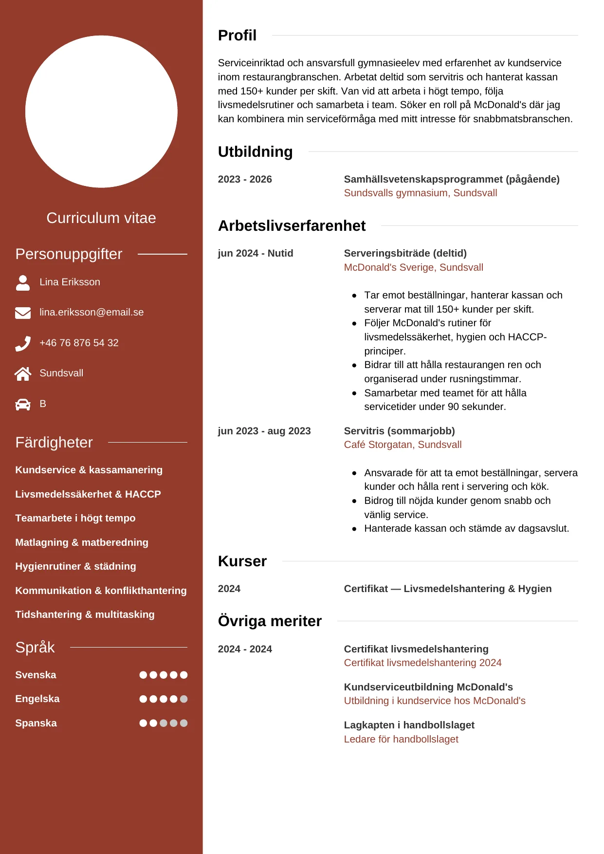 CV-mall Modern — gratis CV-mall för din ansökan