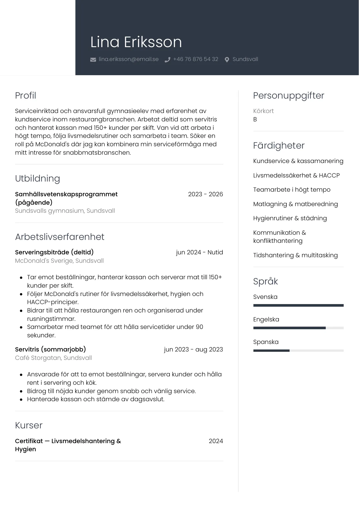 CV-mall Professionell — gratis CV-mall för din ansökan