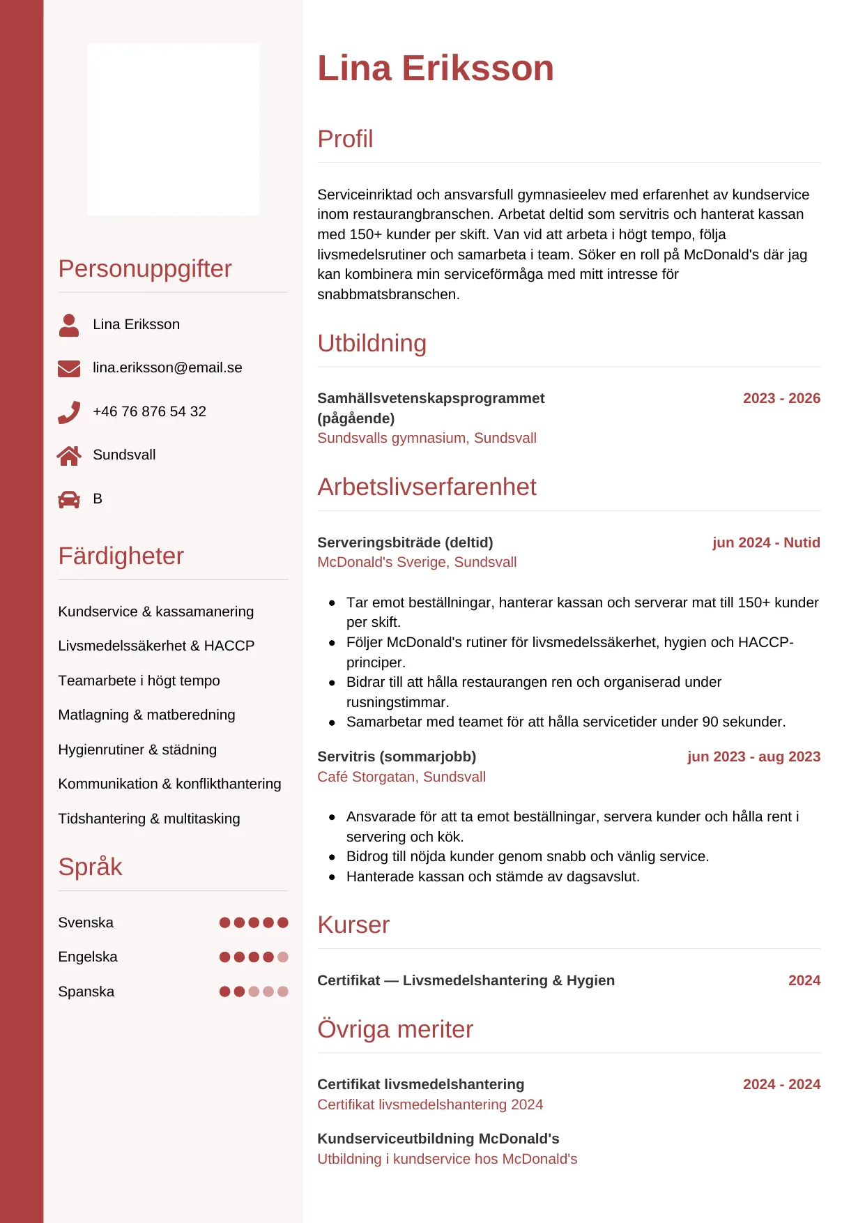 CV-mall Vertikal — gratis CV-mall för din ansökan