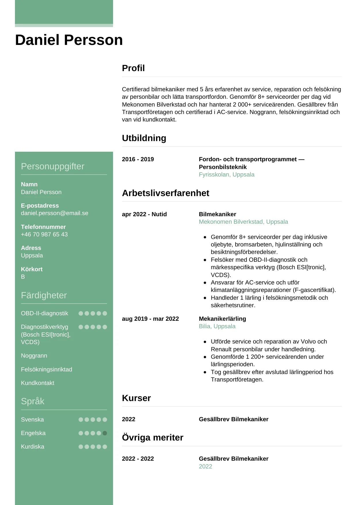 CV-mall Casual — gratis CV-mall för din ansökan