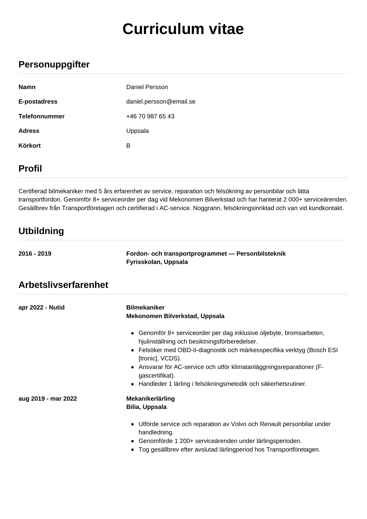 CV-mall Enkel — gratis CV-mall för din ansökan