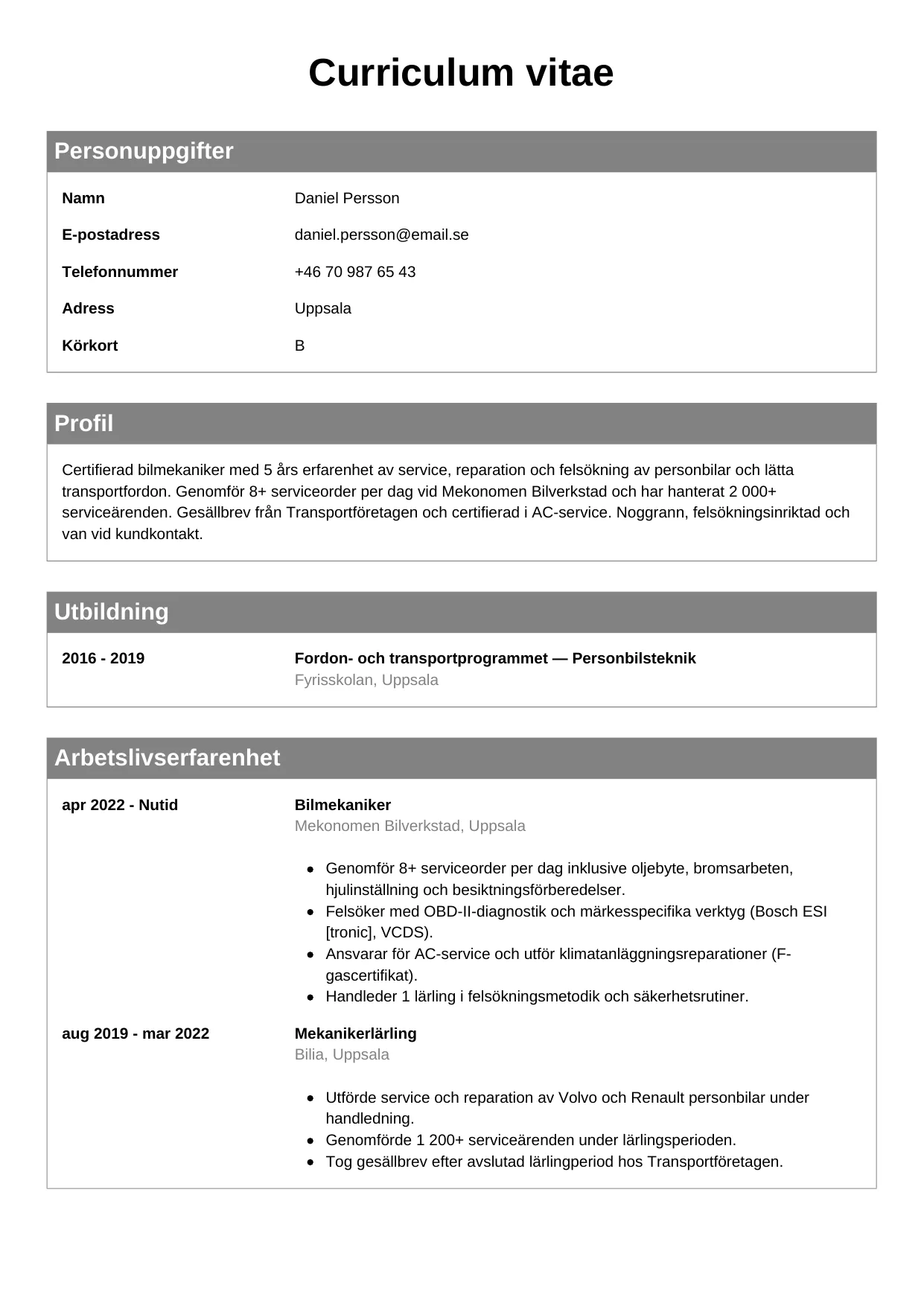CV-mall Klassisk — gratis CV-mall för din ansökan
