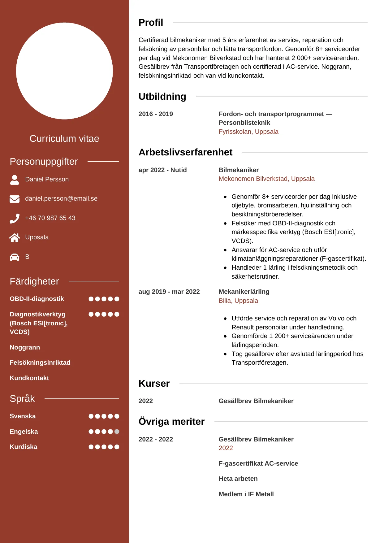 CV-mall Modern — gratis CV-mall för din ansökan