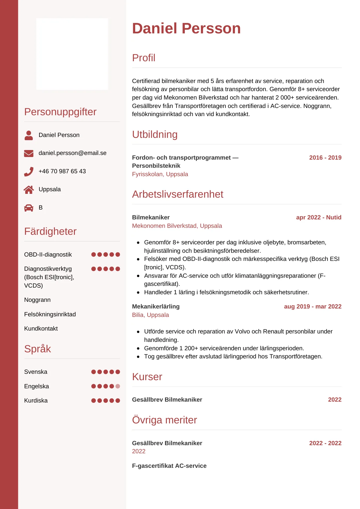CV-mall Vertikal — gratis CV-mall för din ansökan
