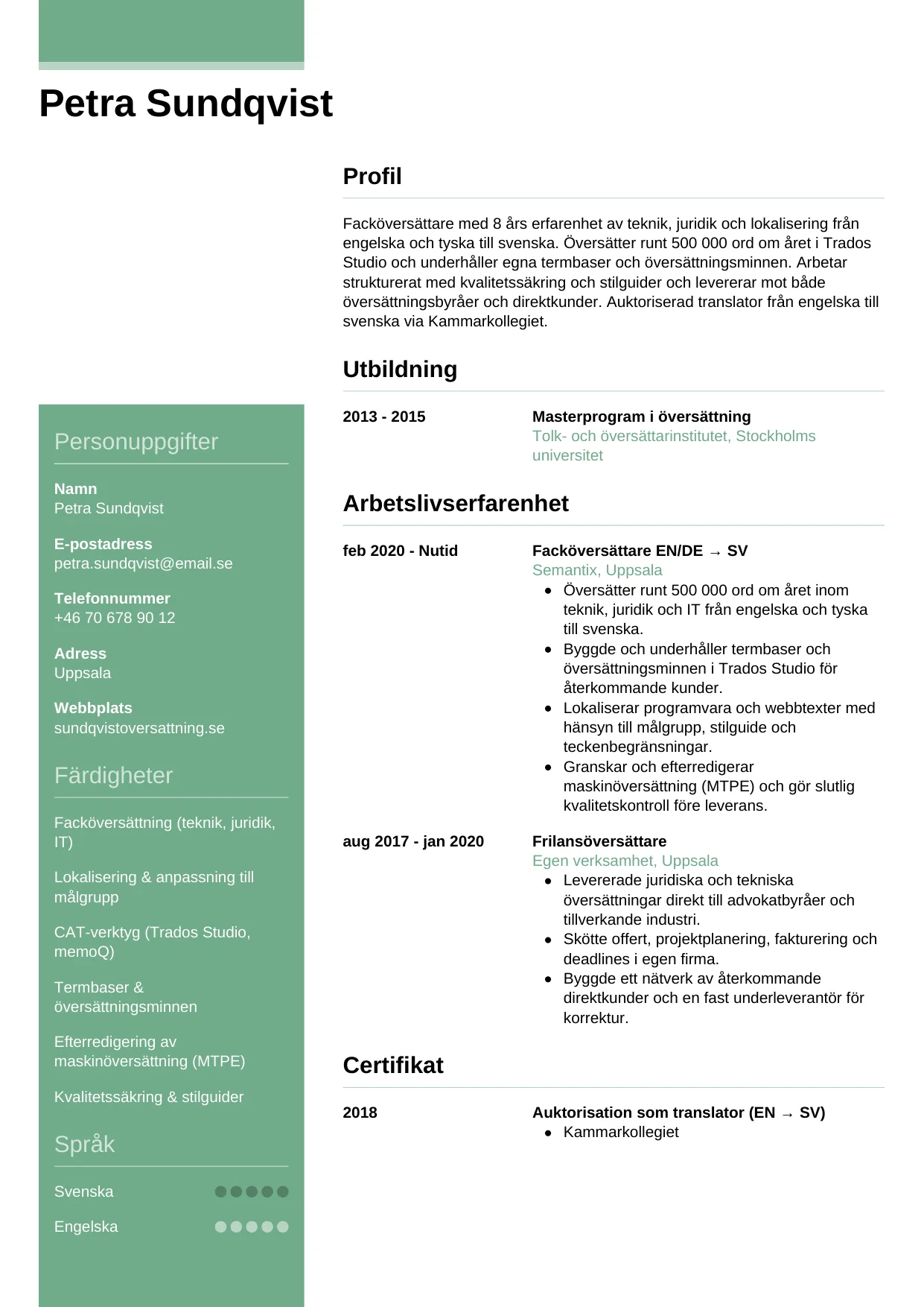 CV-mall Casual — gratis CV-mall för din ansökan