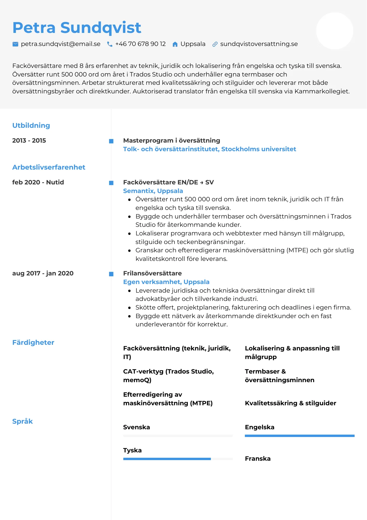 CV-mall Chrono — gratis CV-mall för din ansökan