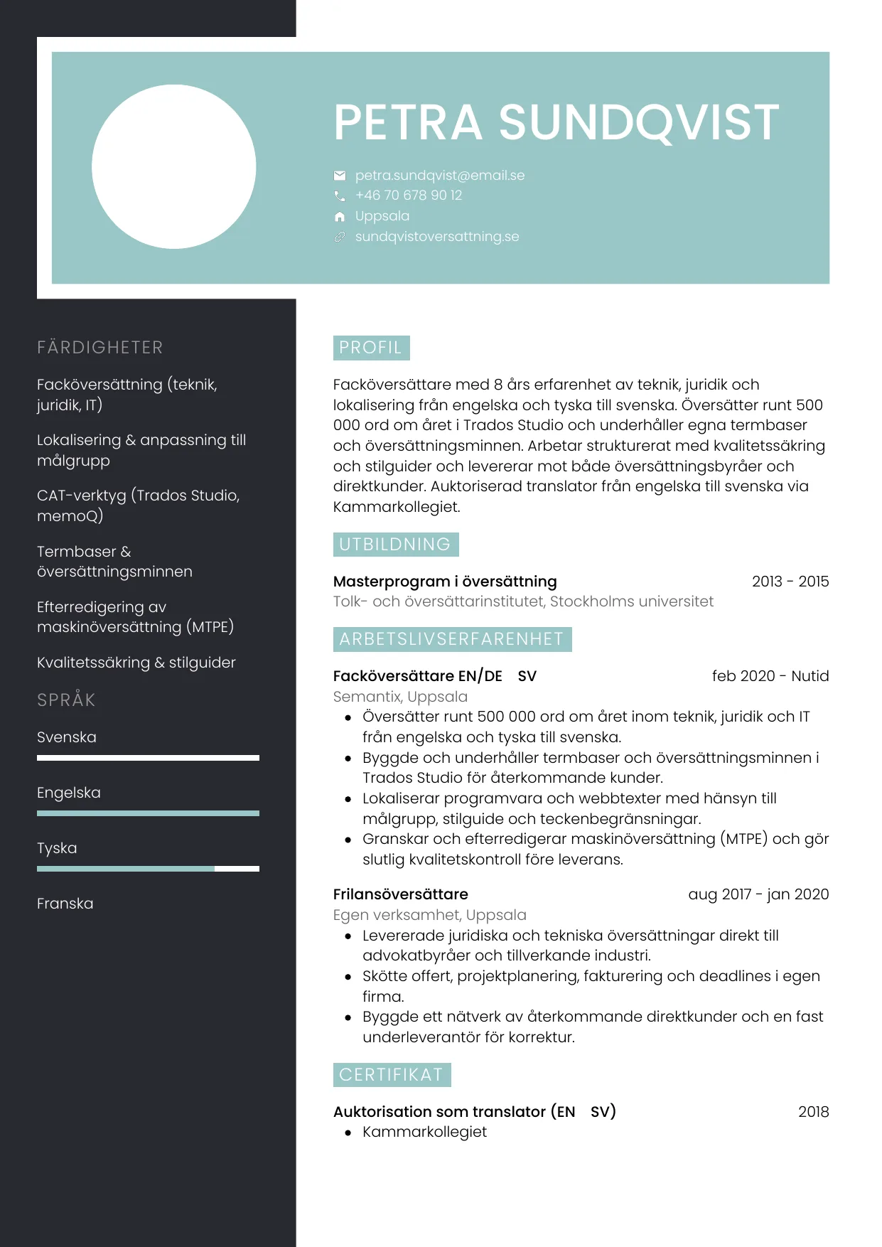 CV-mall Elegant — gratis CV-mall för din ansökan
