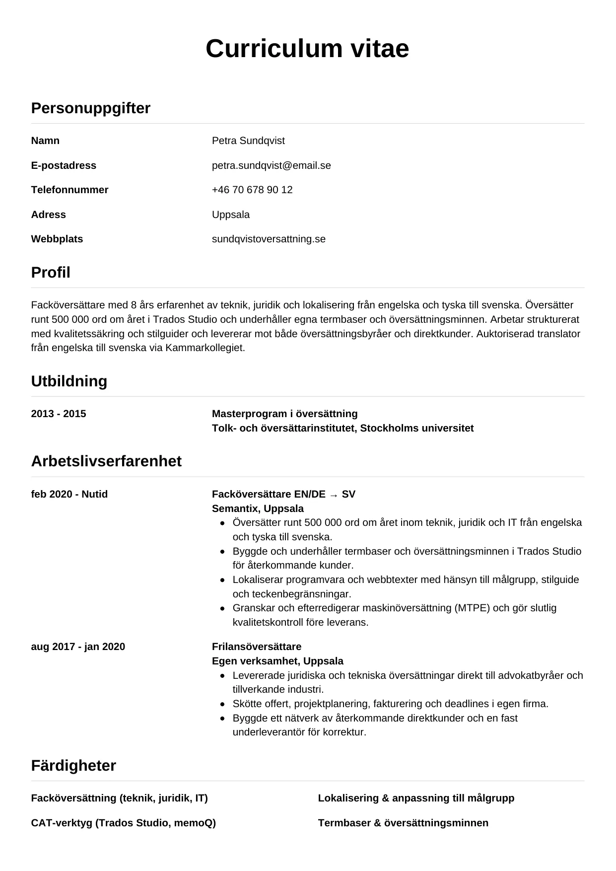 CV-mall Enkel — gratis CV-mall för din ansökan