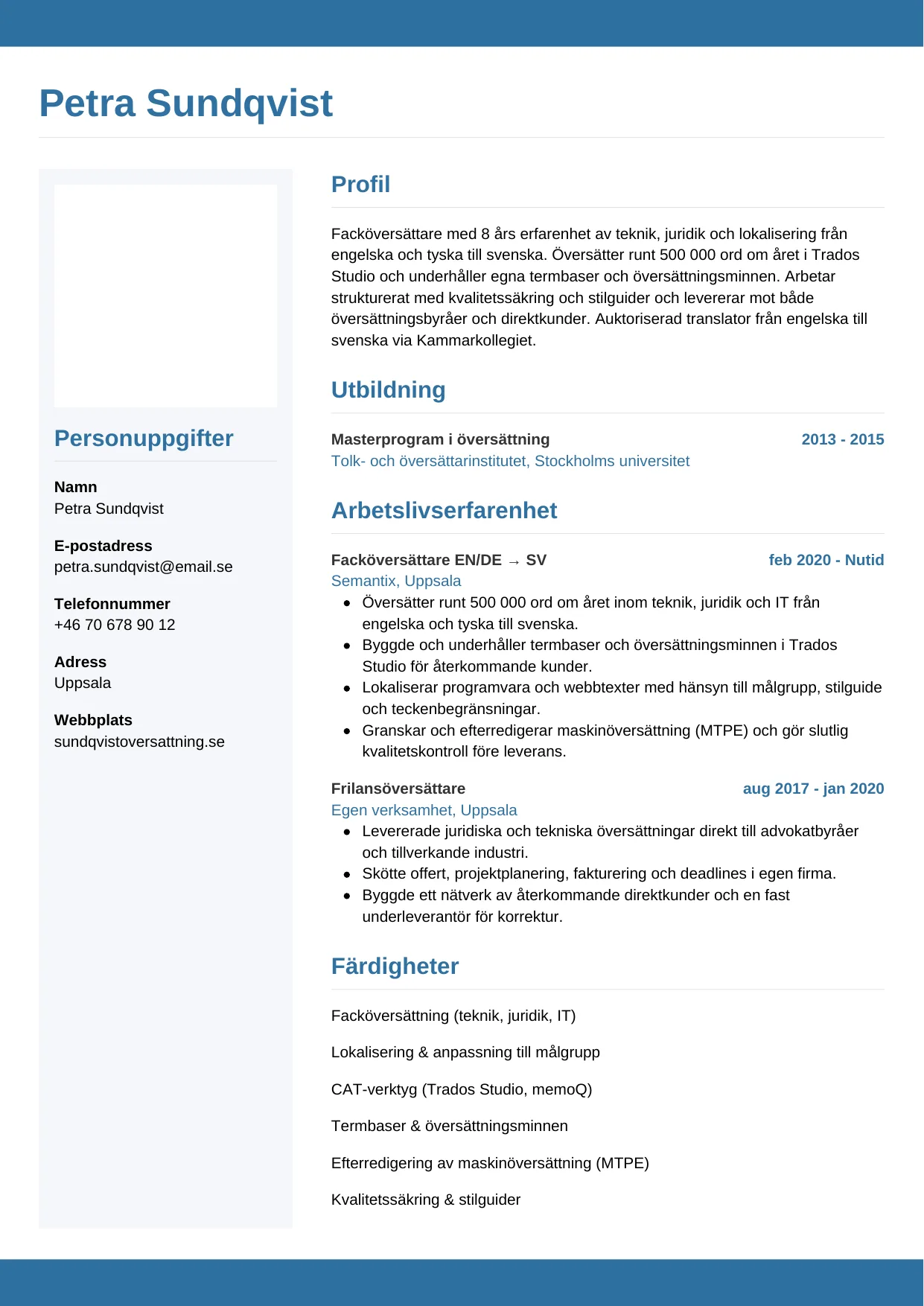 CV-mall Horisontell — gratis CV-mall för din ansökan