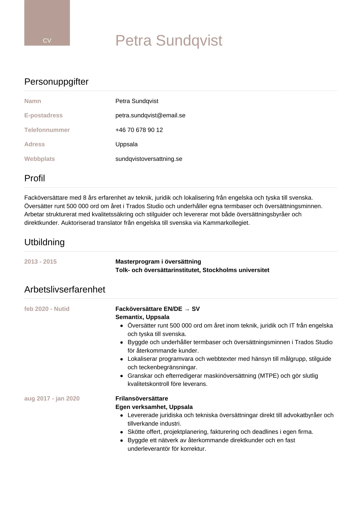 CV-mall Lyxig — gratis CV-mall för din ansökan