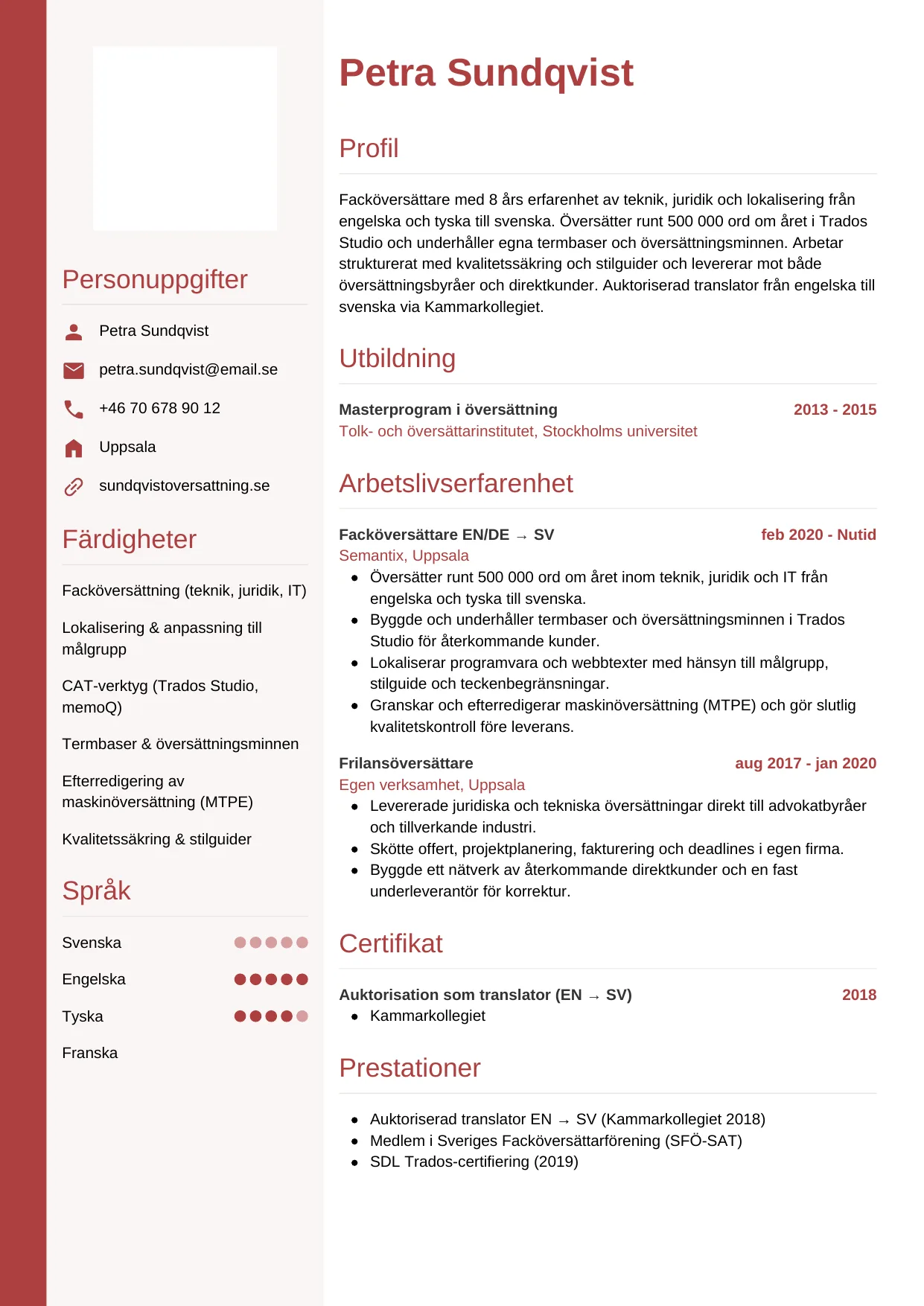 CV-mall Vertikal — gratis CV-mall för din ansökan