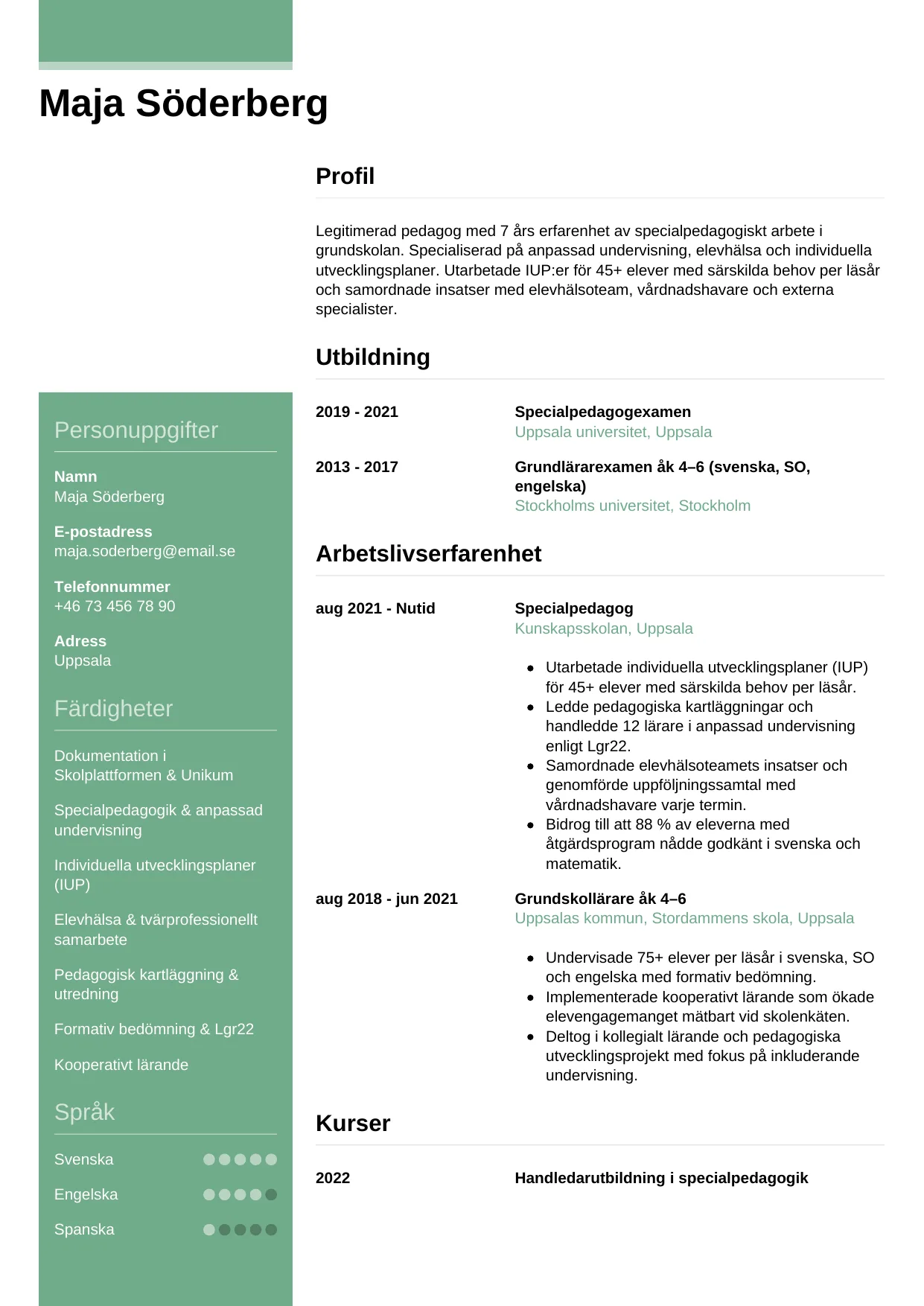 CV-mall Casual, gratis CV-mall för din ansökan