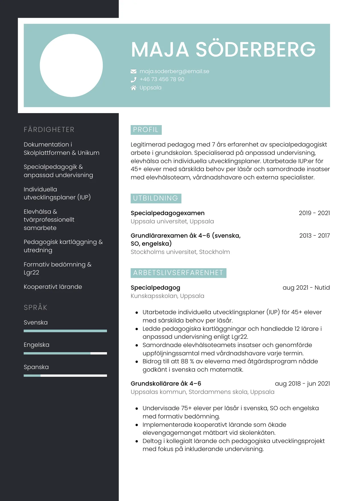 CV-mall Elegant — gratis CV-mall för din ansökan