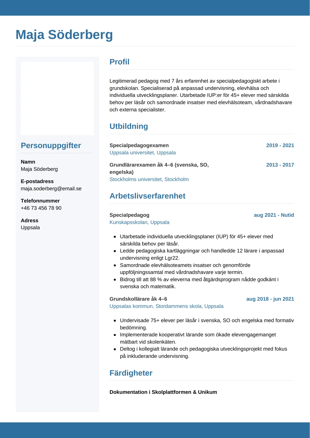 CV-mall Horisontell, gratis CV-mall för din ansökan