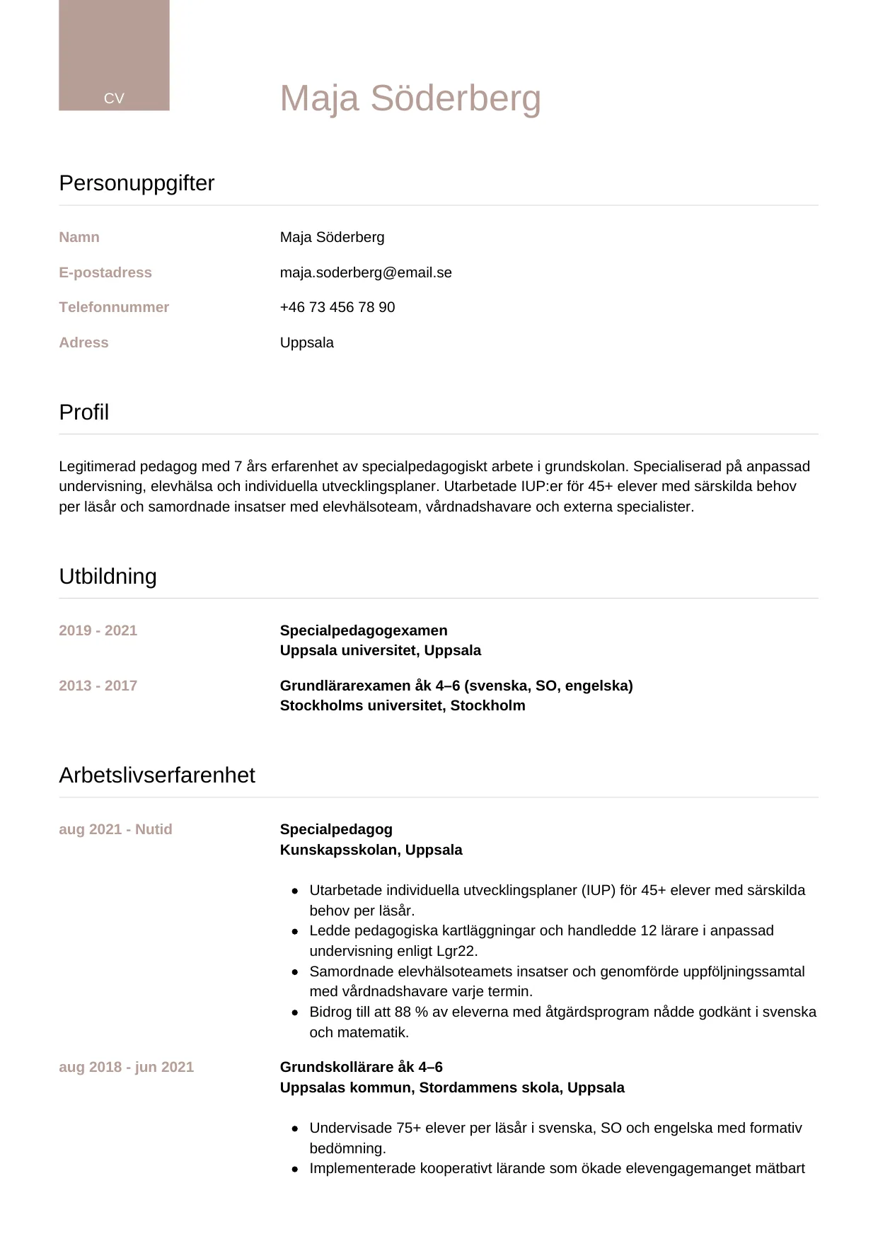 CV-mall Lyxig, gratis CV-mall för din ansökan