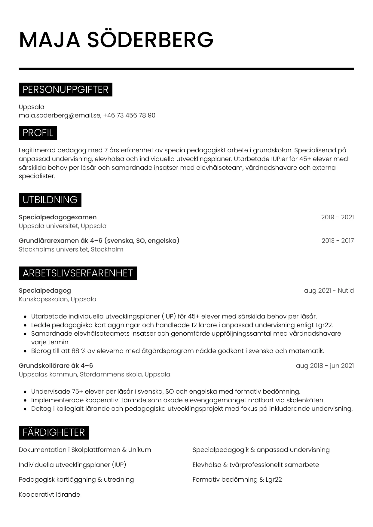 CV-mall Metro — gratis CV-mall för din ansökan