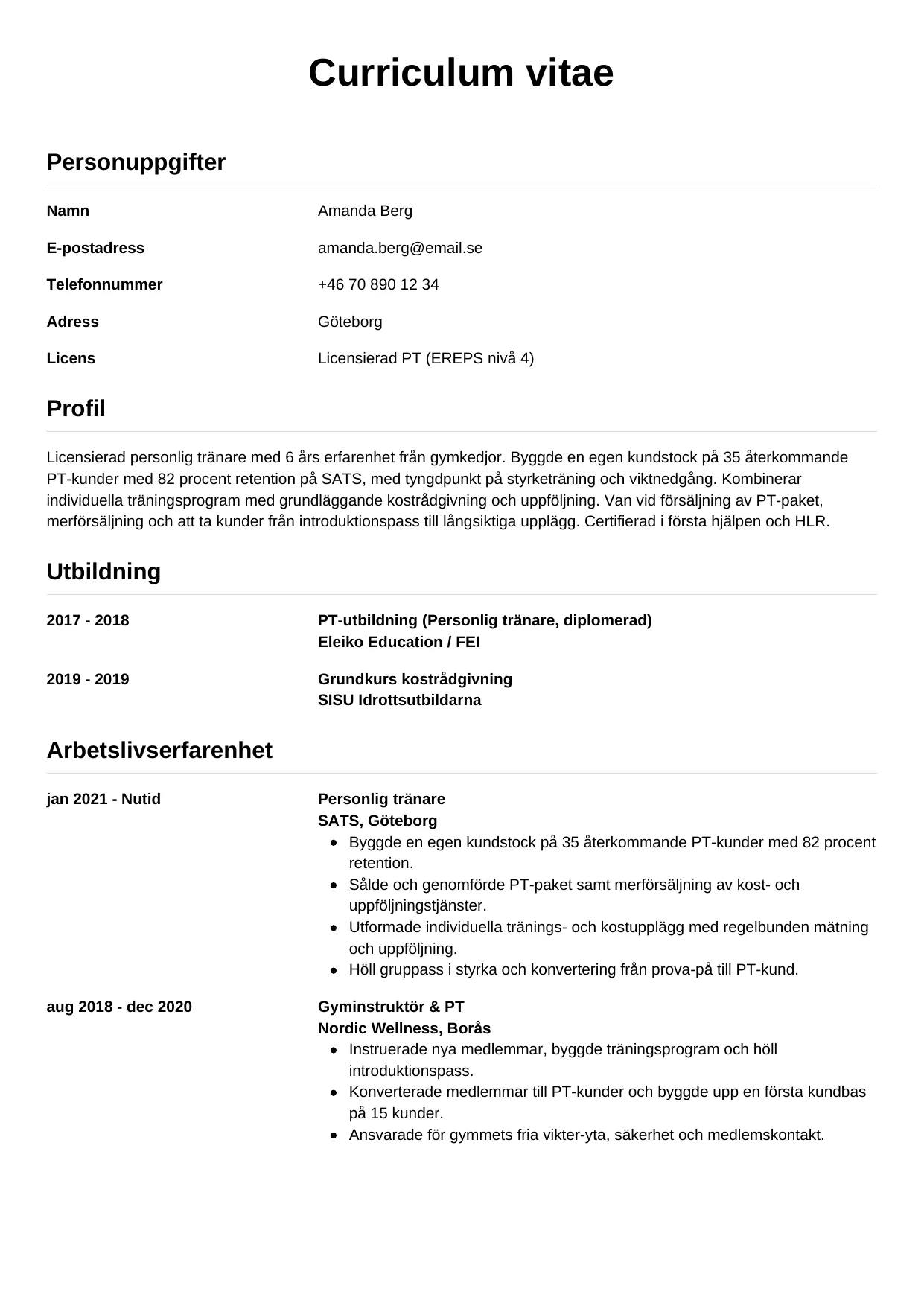 CV-mall Enkel — gratis CV-mall för din ansökan