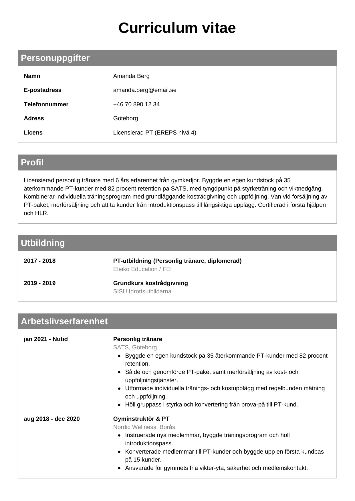 CV-mall Klassisk — gratis CV-mall för din ansökan
