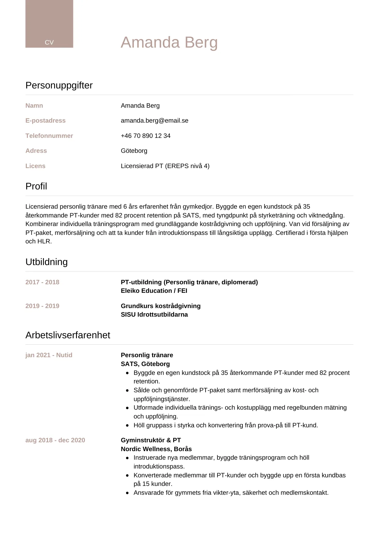 CV-mall Lyxig — gratis CV-mall för din ansökan