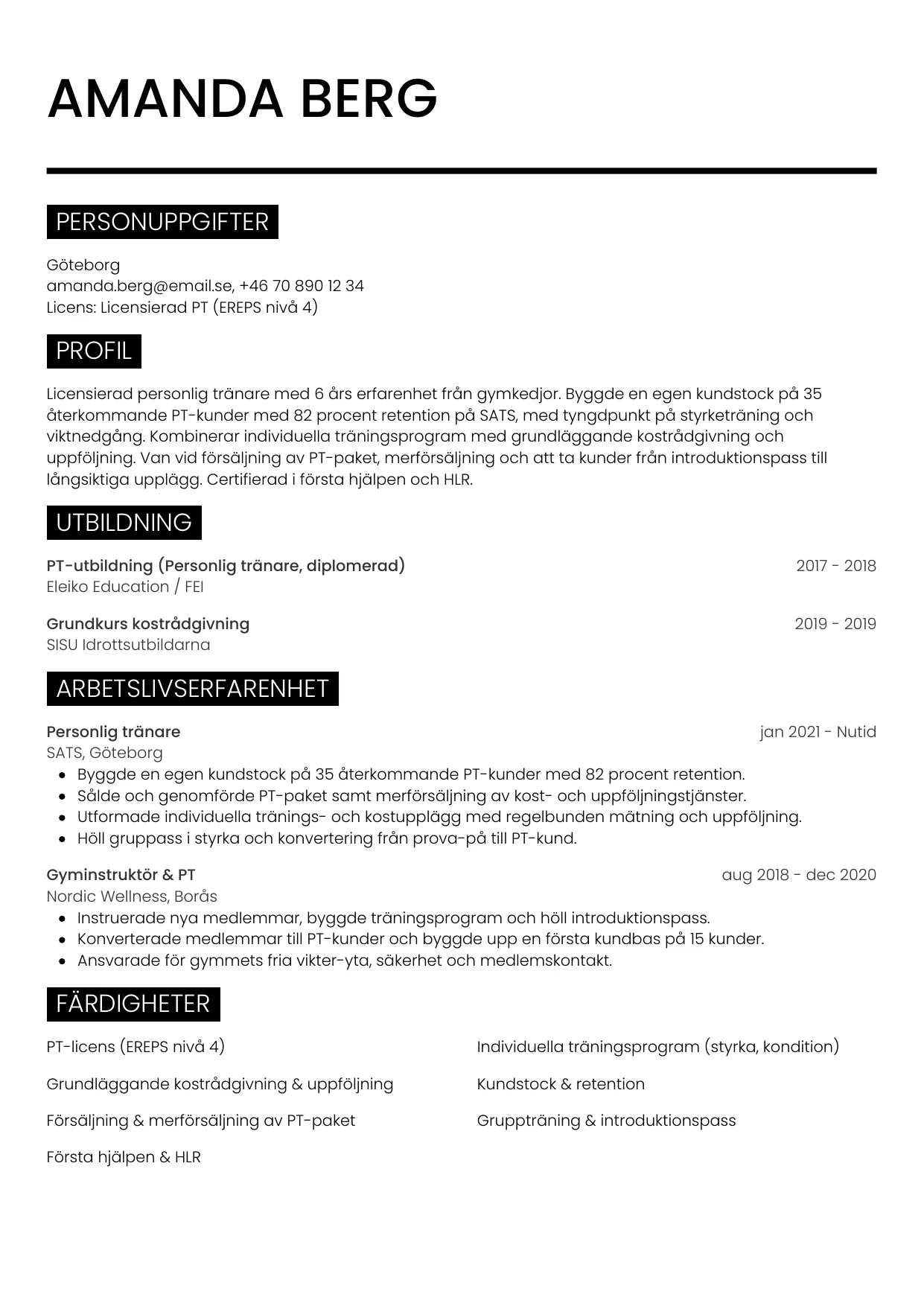 CV-mall Metro — gratis CV-mall för din ansökan