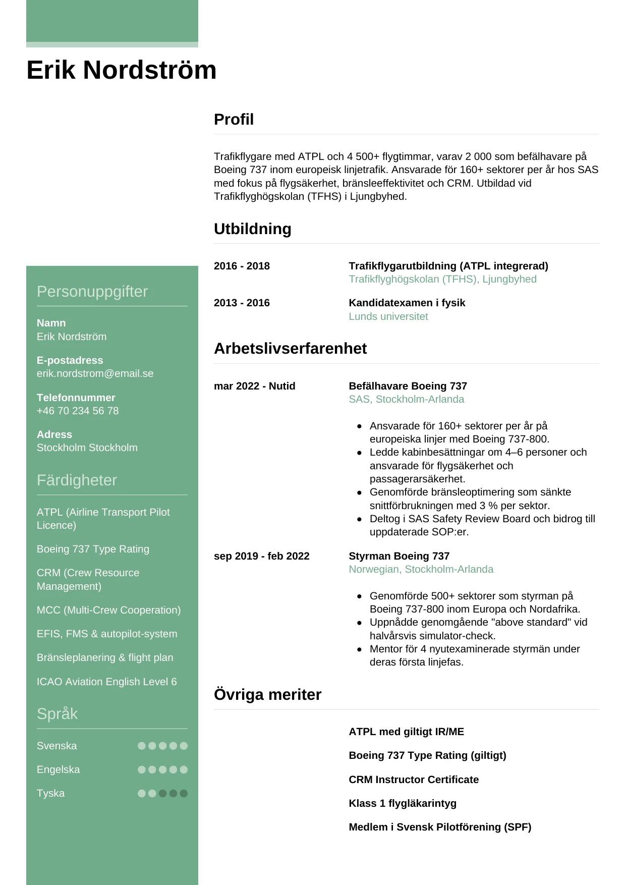 CV-mall Casual — gratis CV-mall för din ansökan