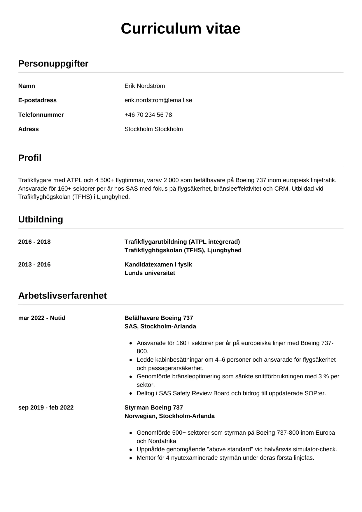 CV-mall Enkel — gratis CV-mall för din ansökan