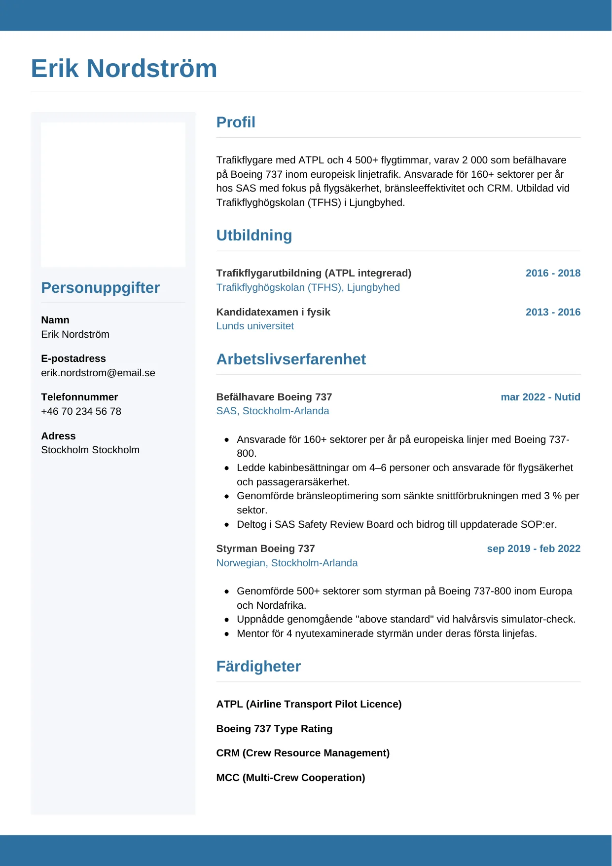 CV-mall Horisontell — gratis CV-mall för din ansökan