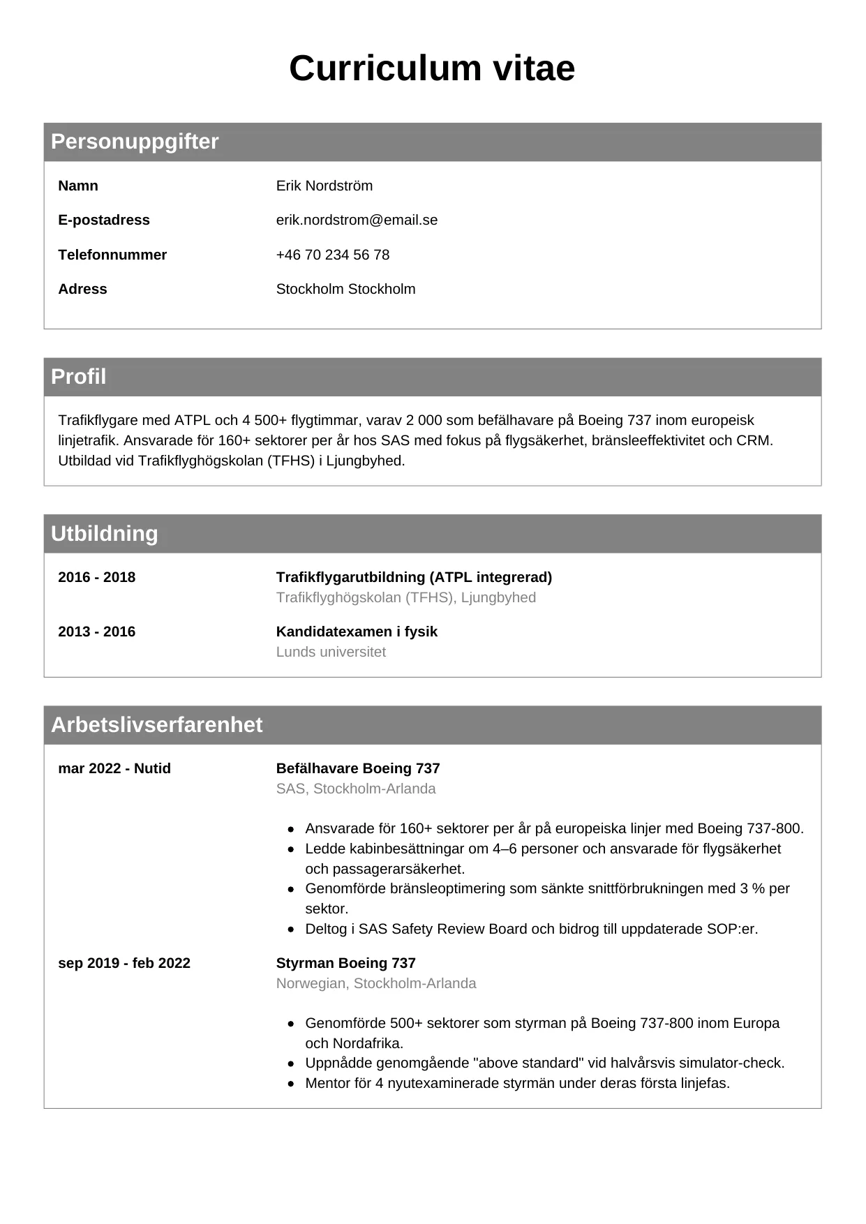 CV-mall Klassisk — gratis CV-mall för din ansökan