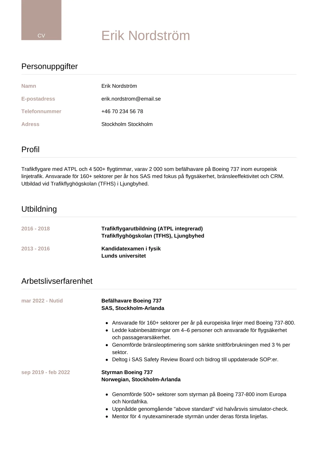 CV-mall Lyxig — gratis CV-mall för din ansökan