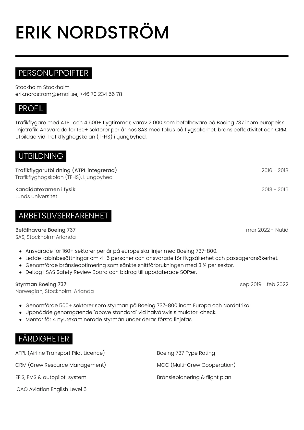 CV-mall Metro — gratis CV-mall för din ansökan