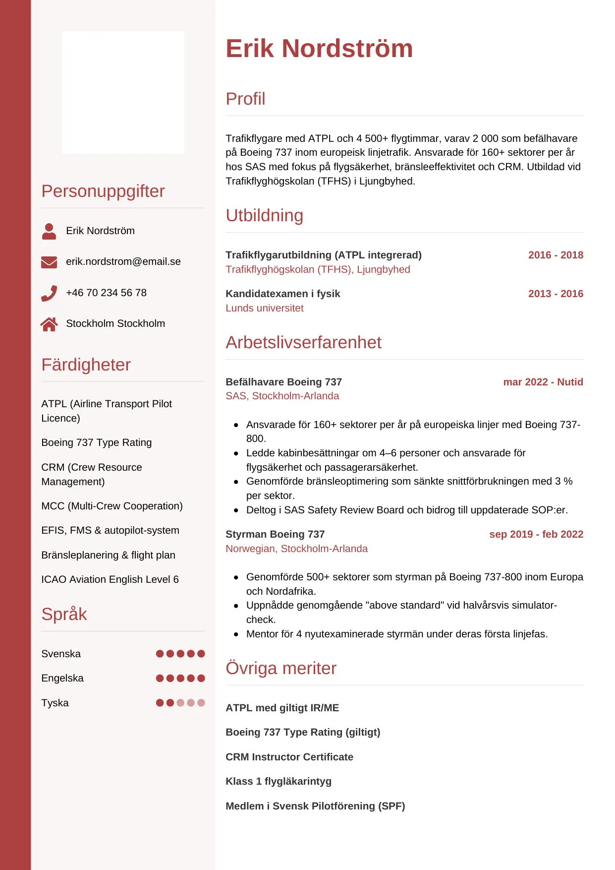 CV-mall Vertikal — gratis CV-mall för din ansökan