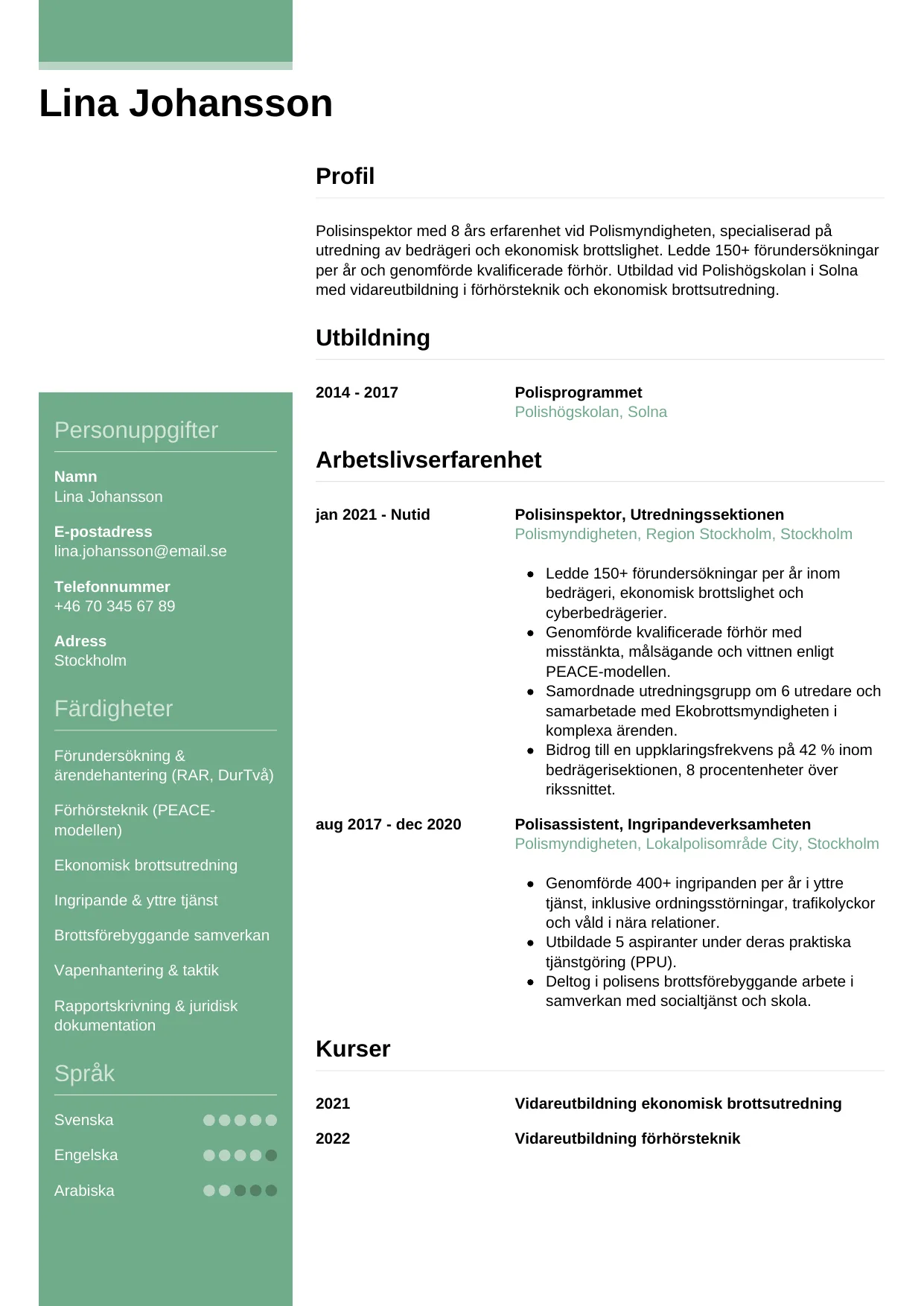 CV-mall Casual — gratis CV-mall för din ansökan