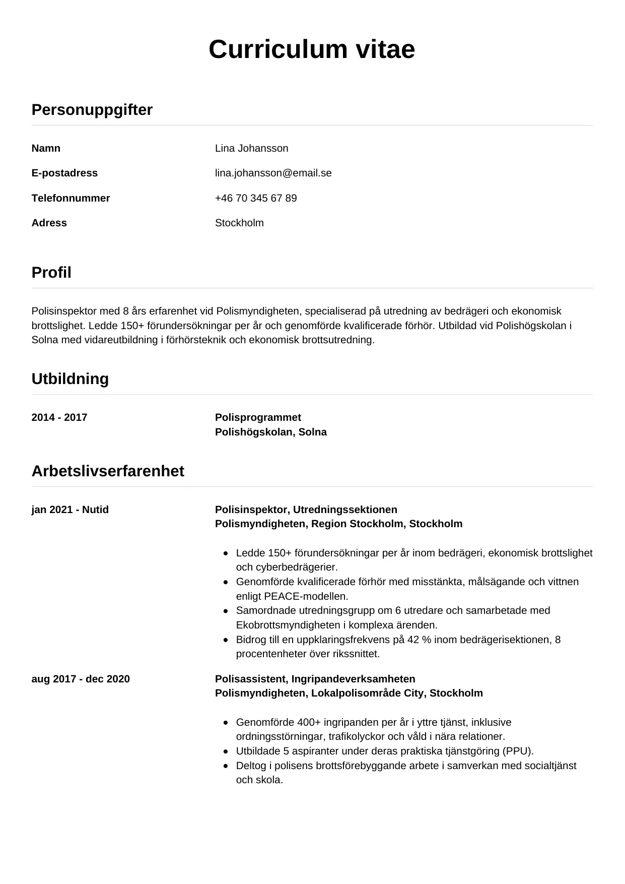 CV-mall Enkel — gratis CV-mall för din ansökan