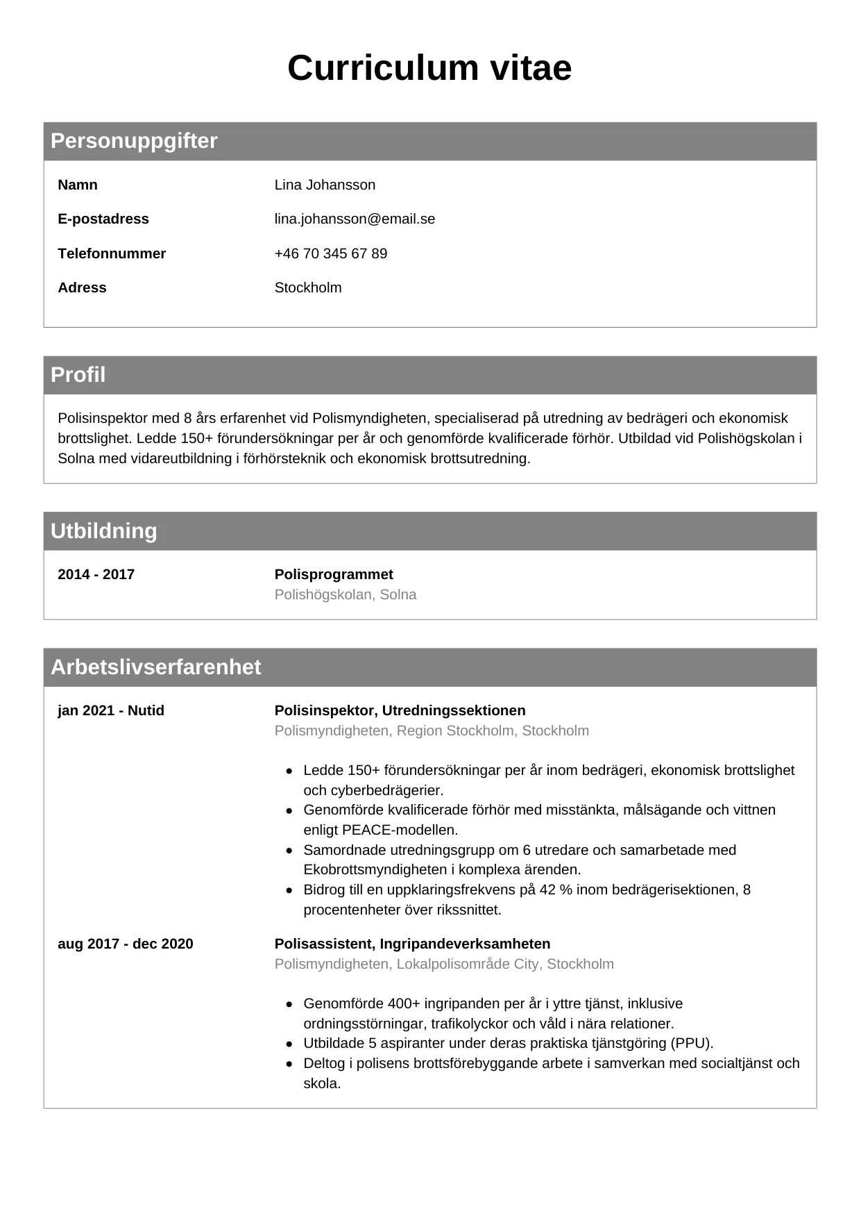 CV-mall Klassisk — gratis CV-mall för din ansökan