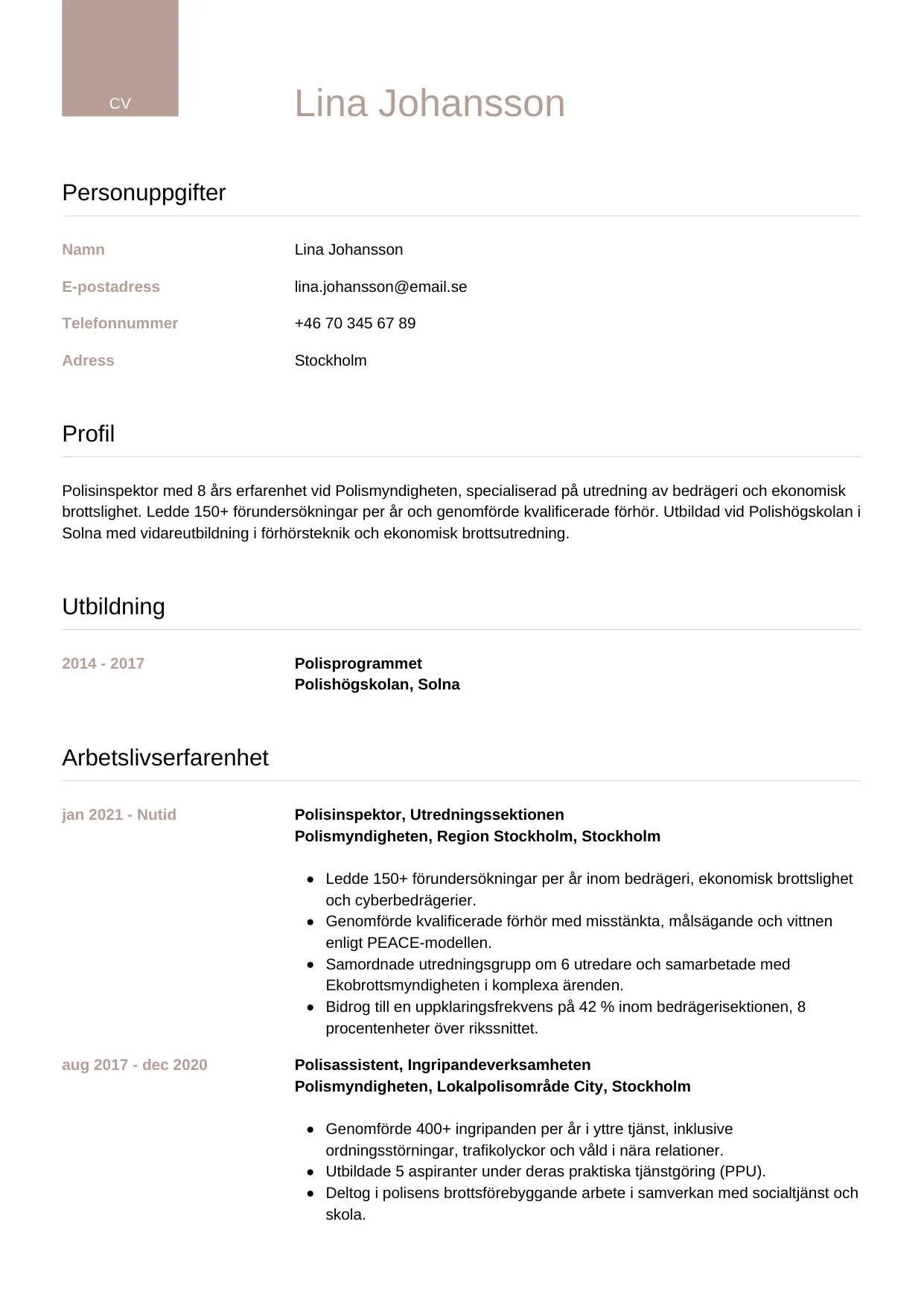 CV-mall Lyxig — gratis CV-mall för din ansökan