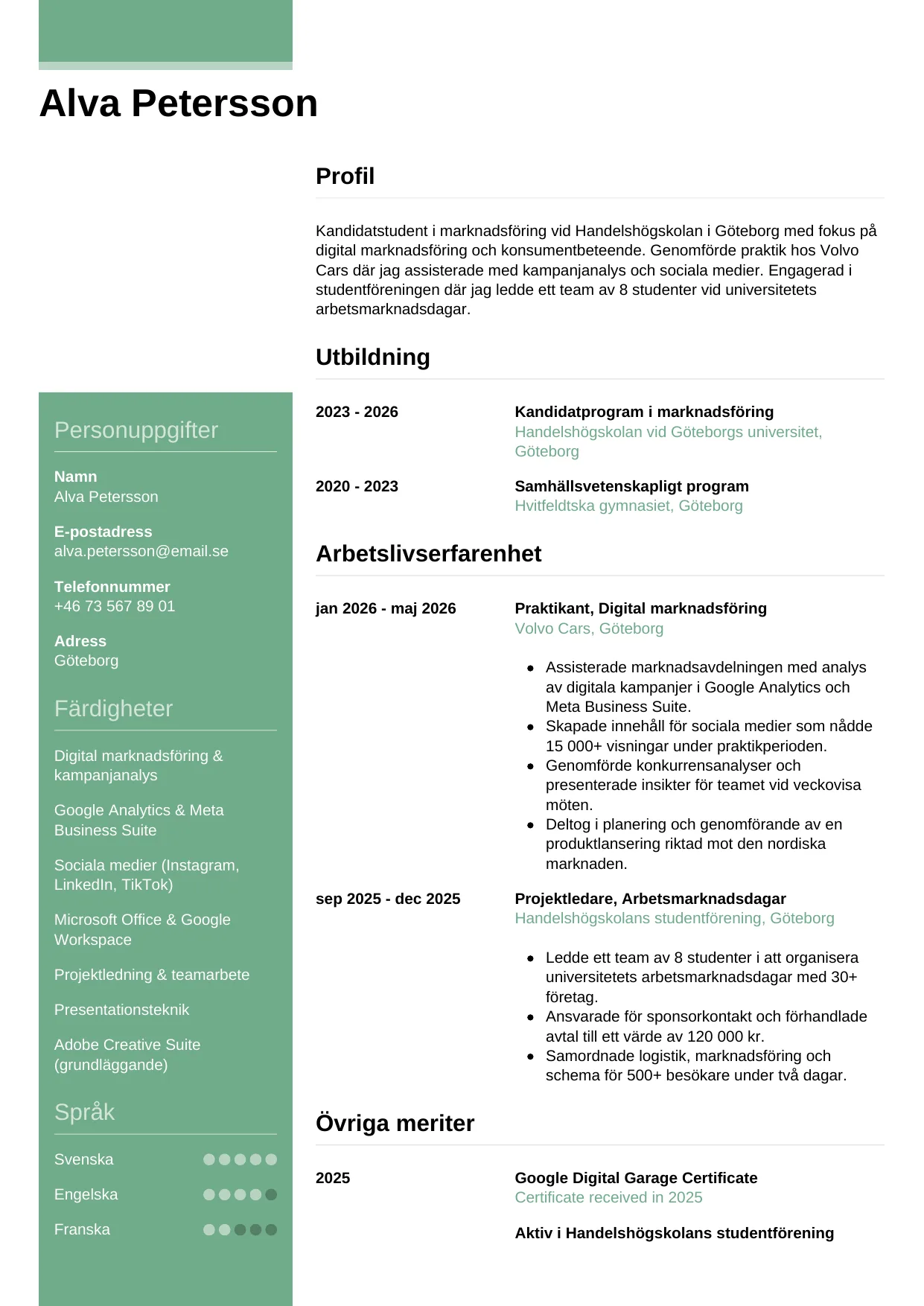 CV-mall Casual, gratis CV-mall för din ansökan