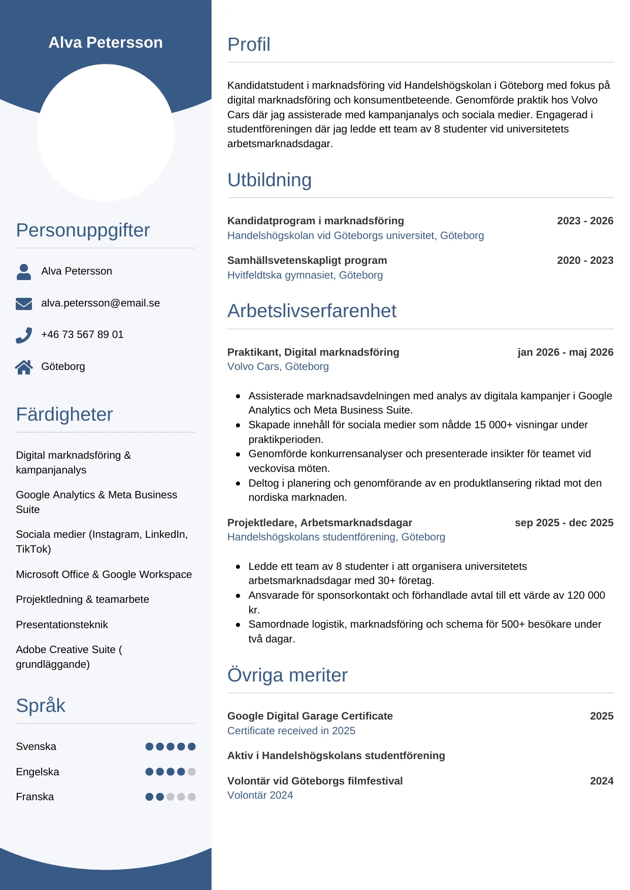 CV-mall Cirkulär, gratis CV-mall för din ansökan