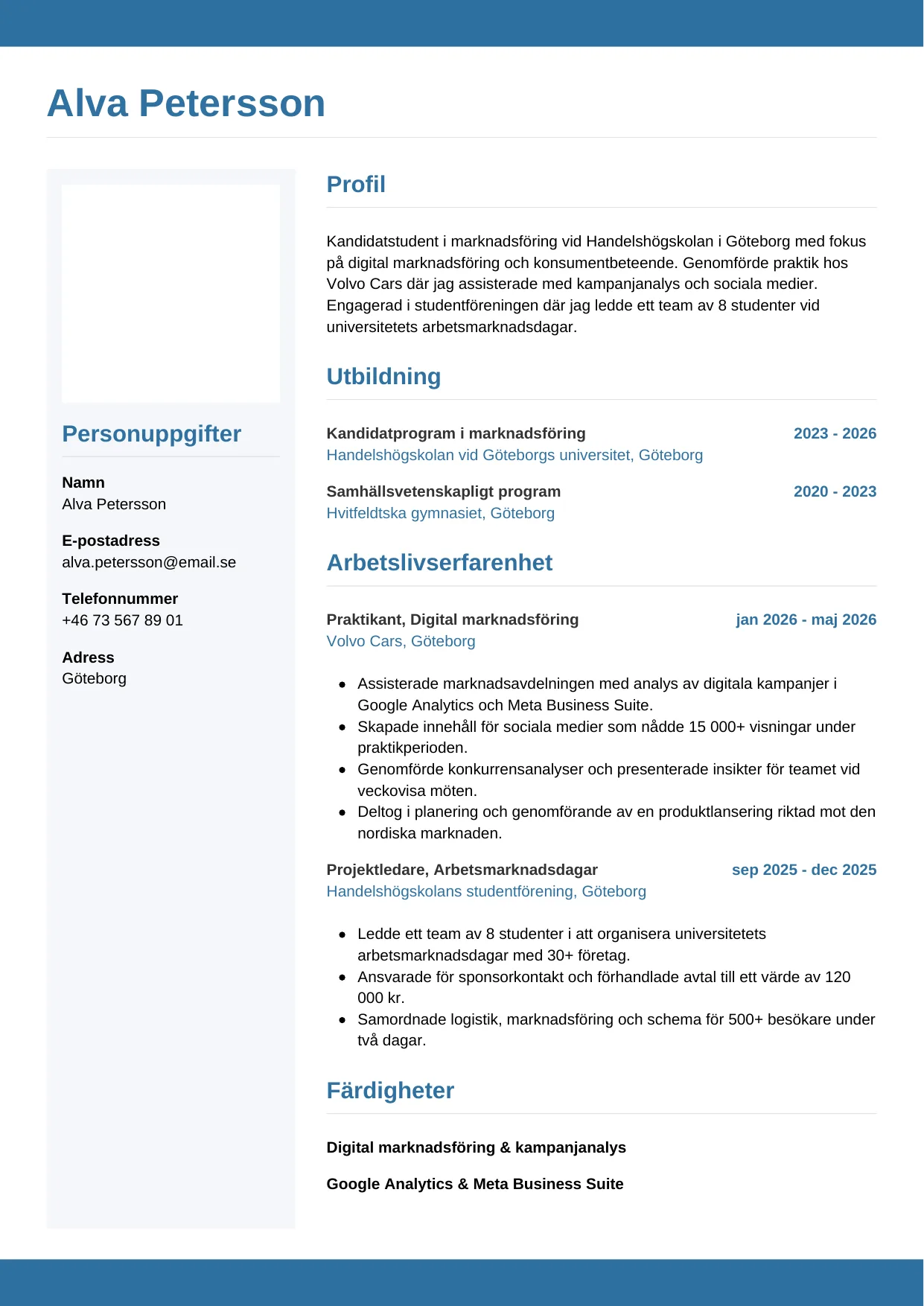 CV-mall Horisontell, gratis CV-mall för din ansökan