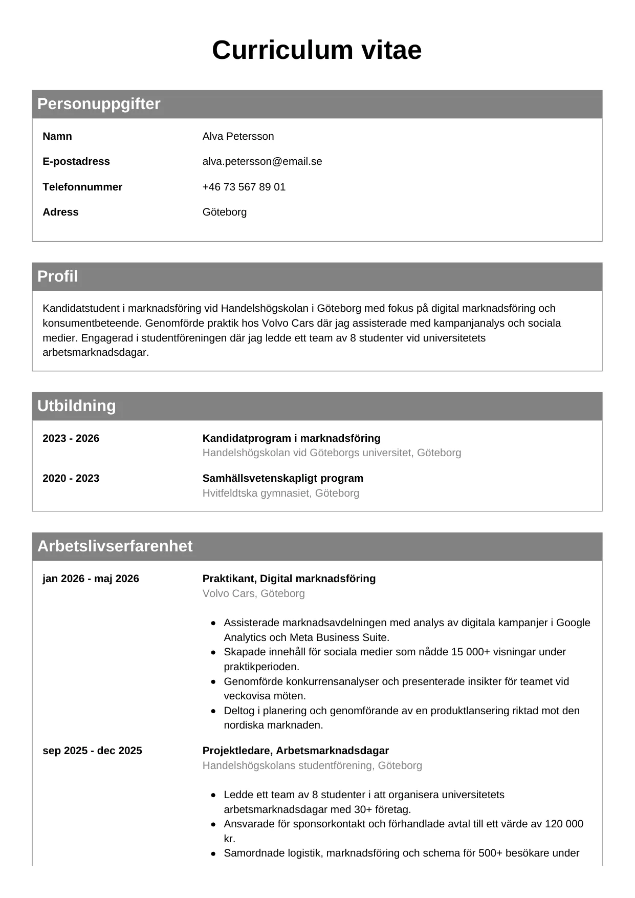 CV-mall Klassisk, gratis CV-mall för din ansökan