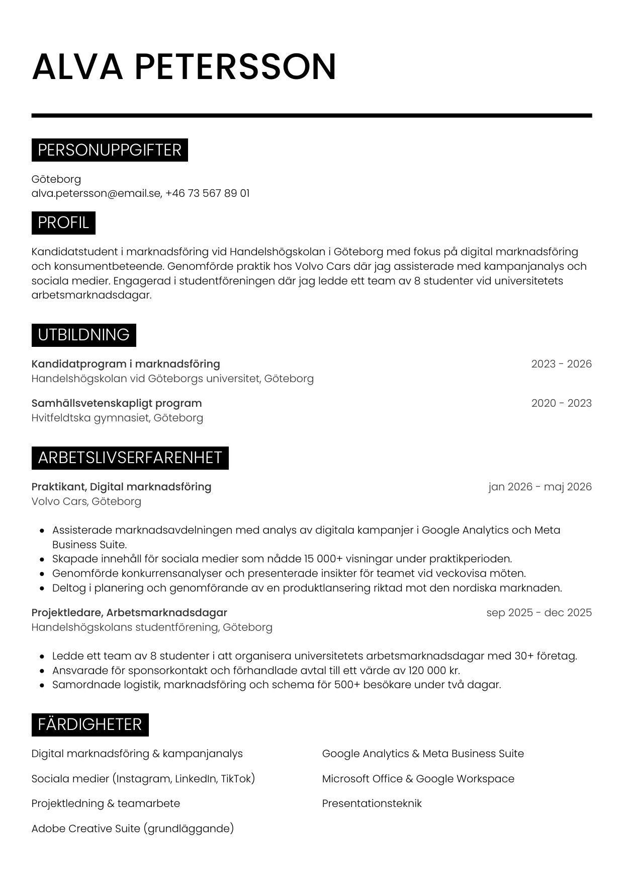 CV-mall Metro — gratis CV-mall för din ansökan