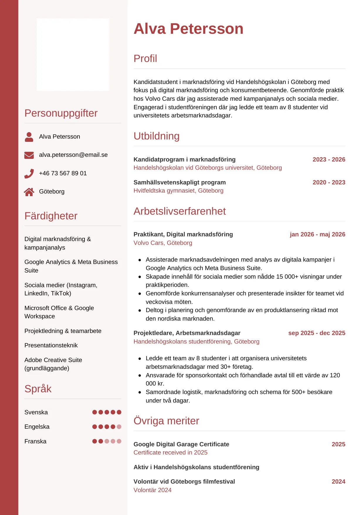 CV-mall Vertikal, gratis CV-mall för din ansökan
