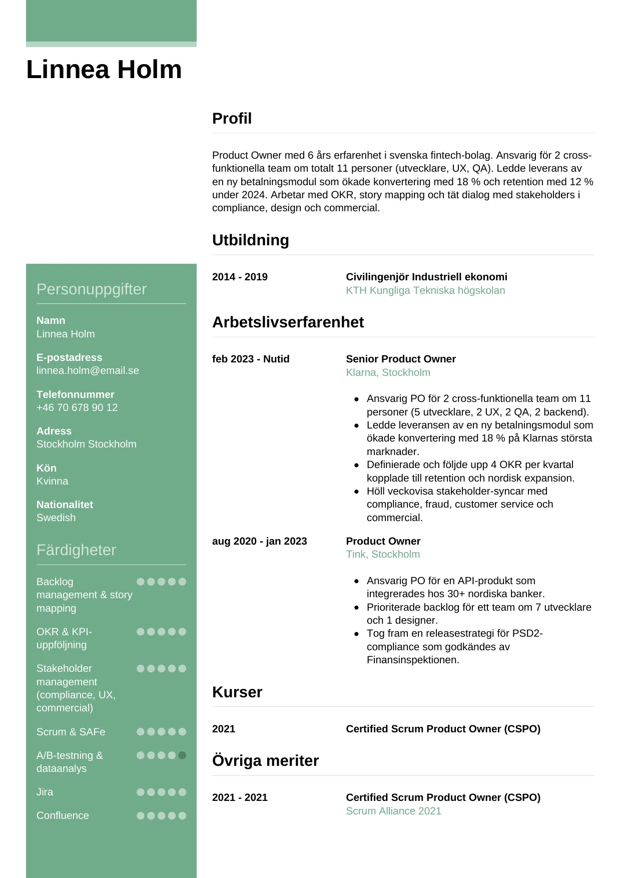 CV-mall Casual — gratis CV-mall för din ansökan