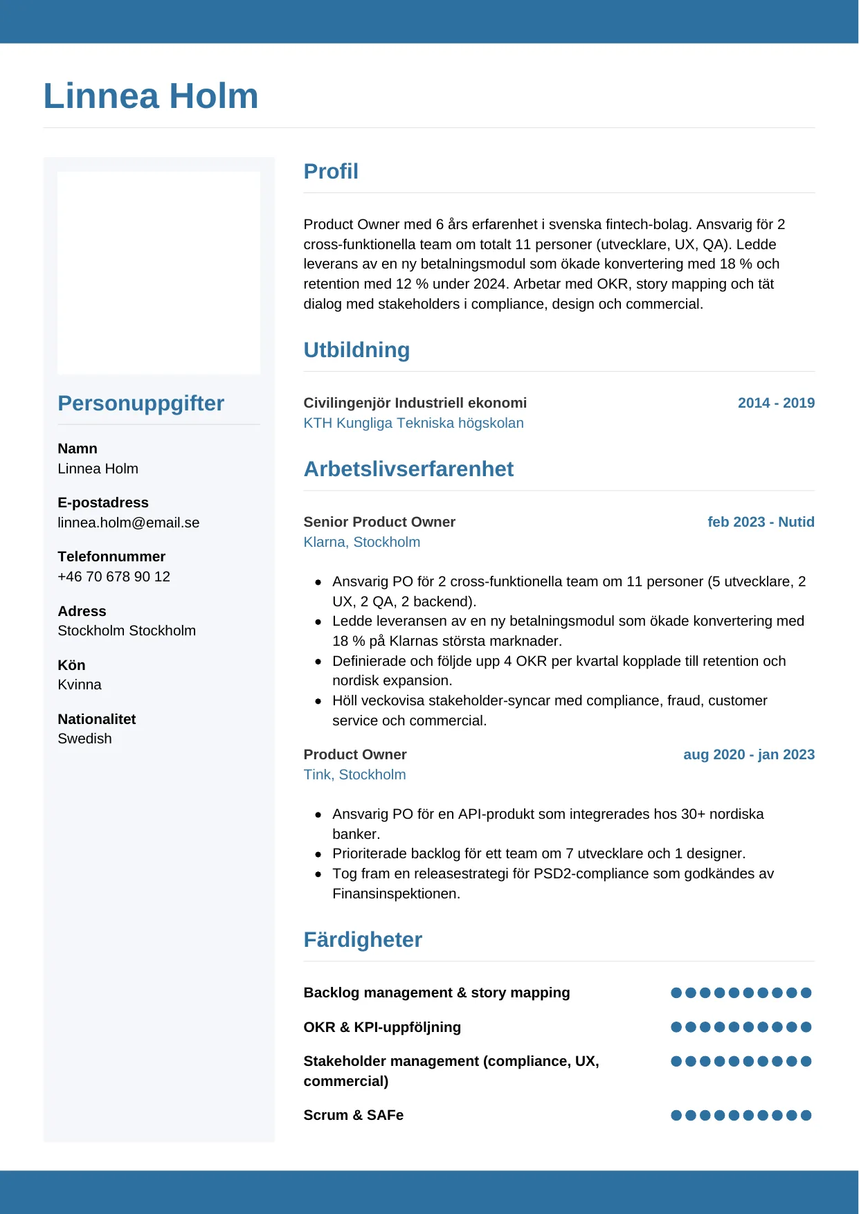 CV-mall Horisontell — gratis CV-mall för din ansökan