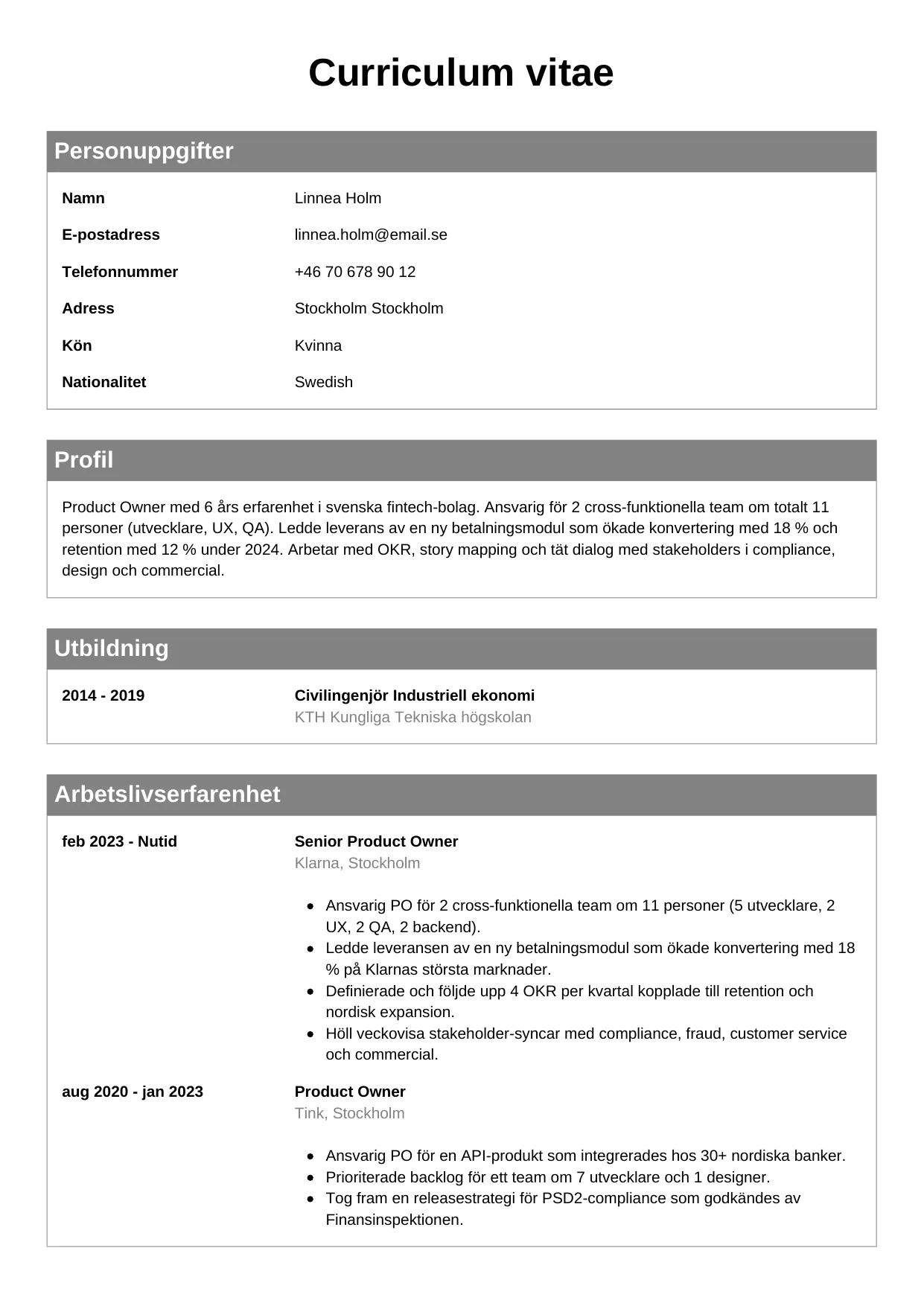 CV-mall Klassisk — gratis CV-mall för din ansökan